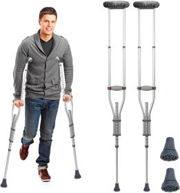 1 Pair Forearm Crutches, Universal Aluminum Non-Slip Crutches with Adjustable Height and Turning Arm Cuffs